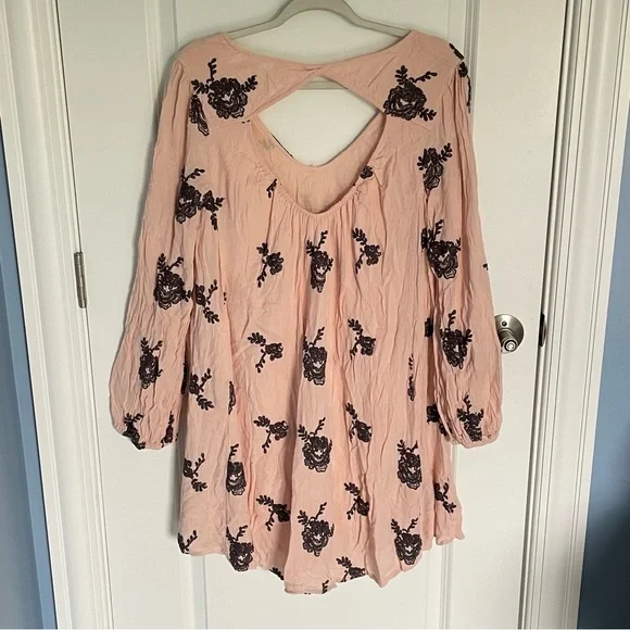 Free People Pink Black Floral Embroidered Cutout Austin Emma Dress 47029 - Picture 8 of 15